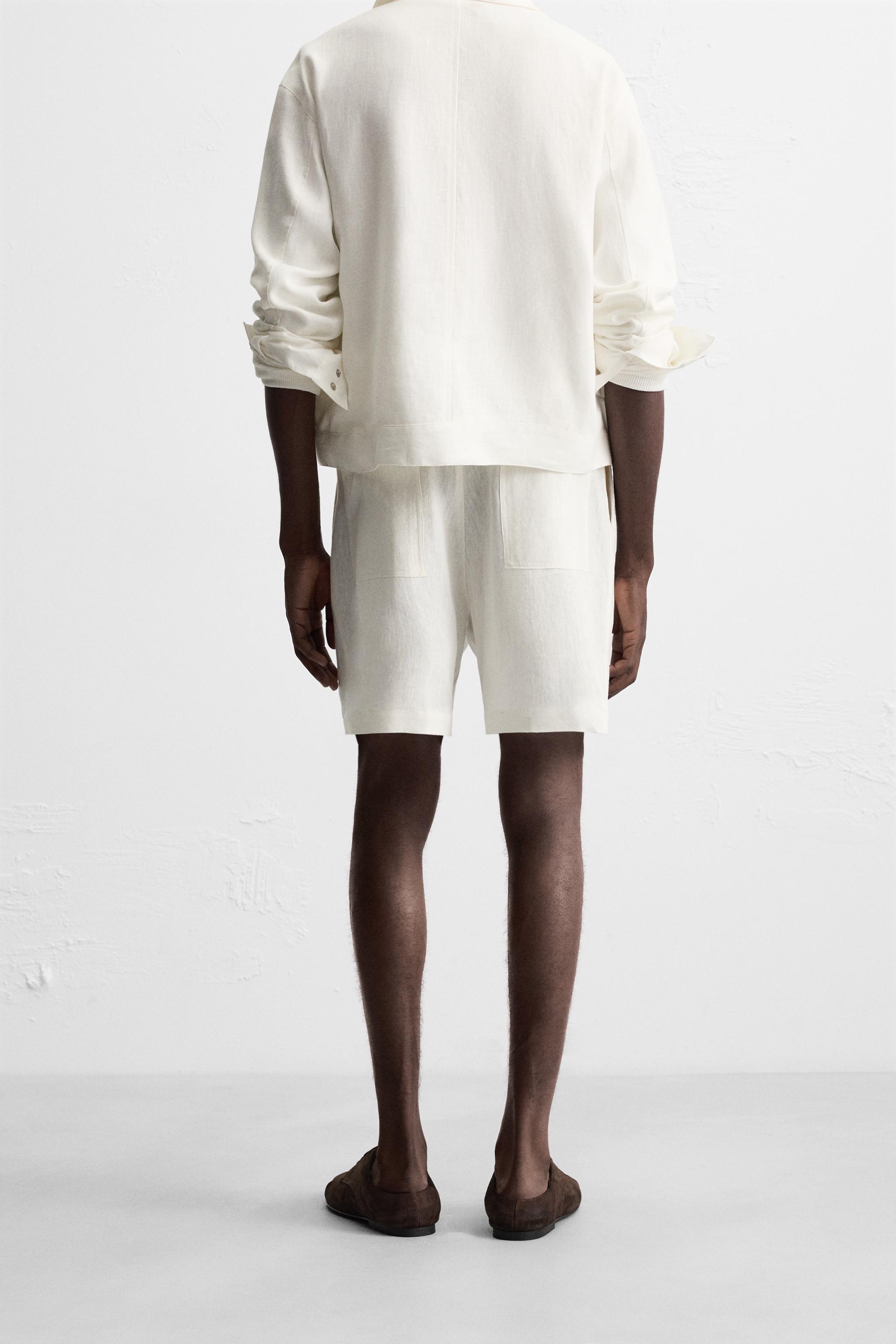 100% LINEN BELTED SHORTS